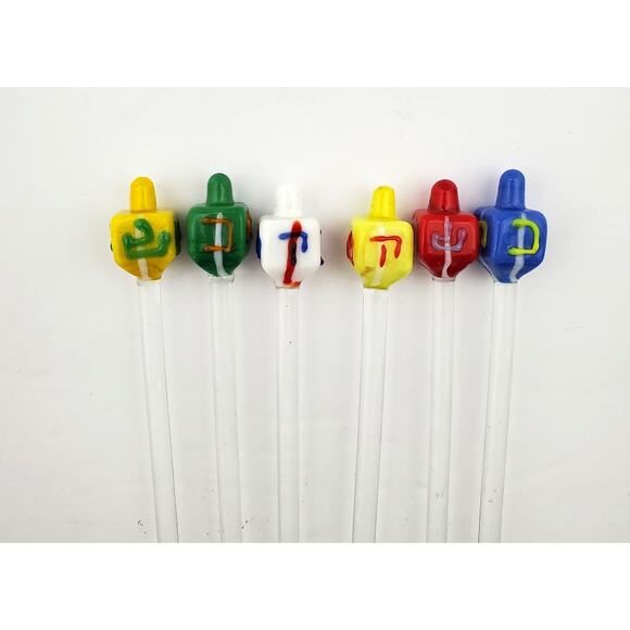 ArtGlass Dreidel Swizzle Sticks Set of 6 Hanukkah Drink Stirrers Vtg Party Décor - Picture 6 of 14